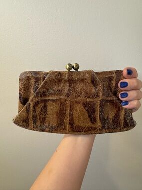 HOBO Brown Textured Leather Frame Clutch